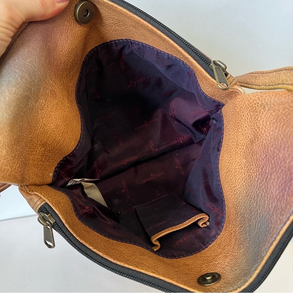 Anuschka V Top Hand Painted Peacock Leather Hobo Shoulder Bag - Picture 7 of 16